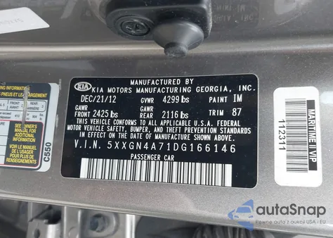 2013 Kia Optima Ex из США, поврежденный, VIN 5XXGN4A71DG166146